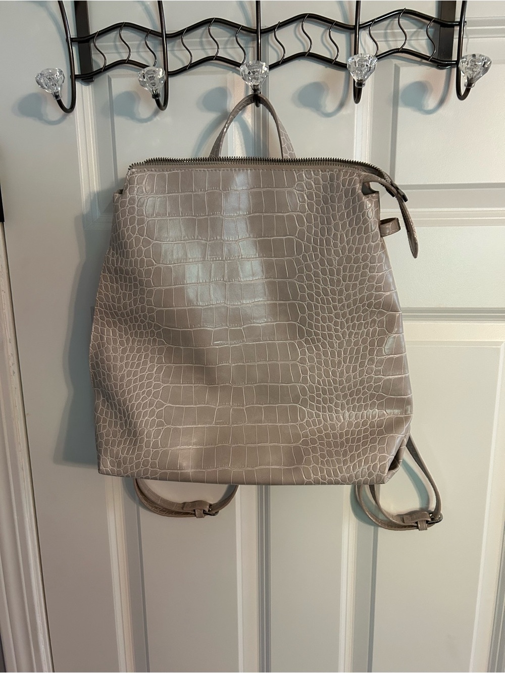 Croc-Embossed Taupe Women's Backpack - Sleek Everyday Bag